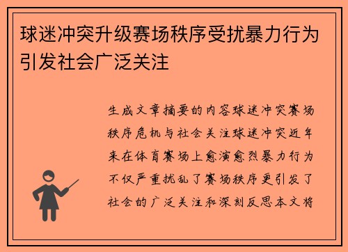 球迷冲突升级赛场秩序受扰暴力行为引发社会广泛关注